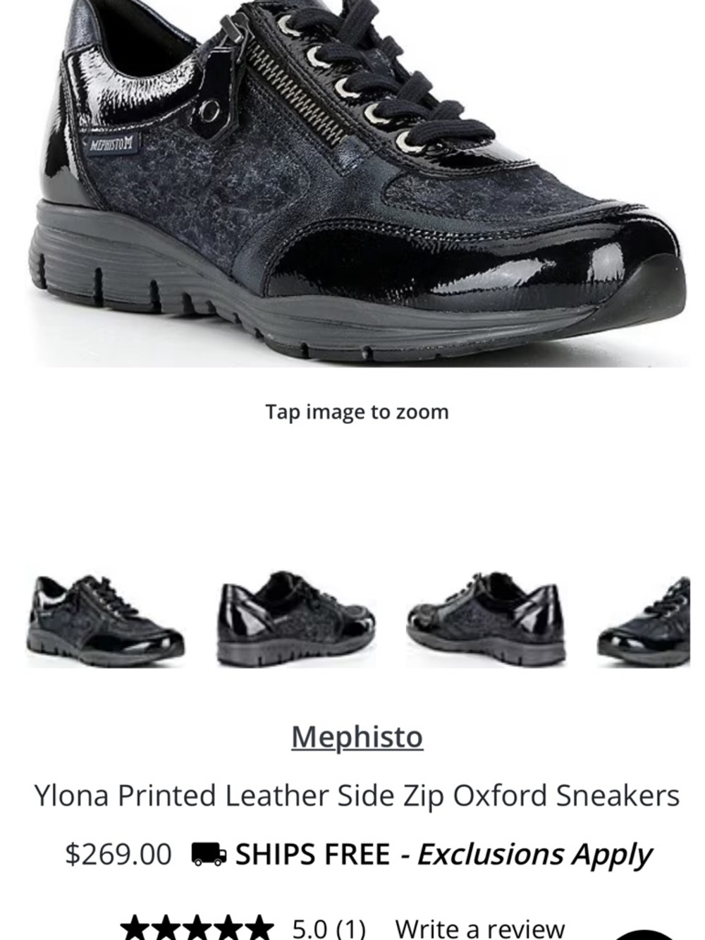 Mephisto Ylona Leather Side Zip Oxford Sneakers - Picture 10 of 10